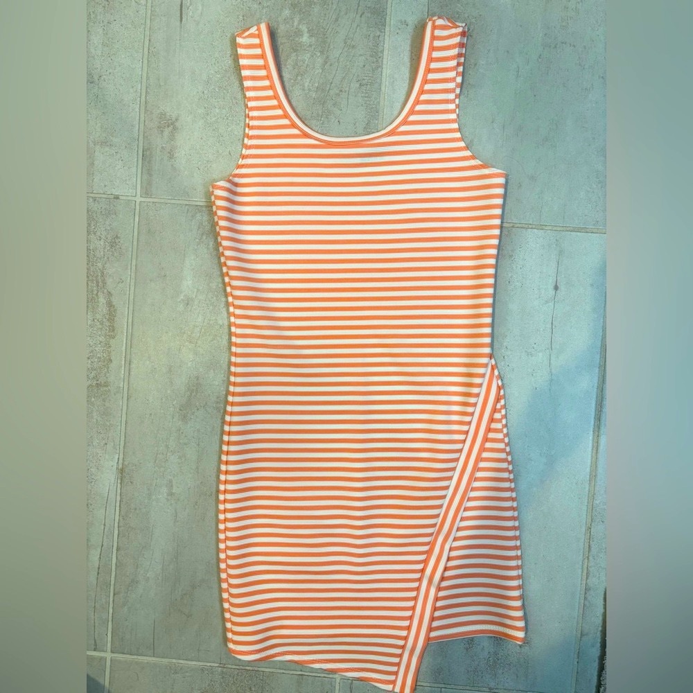 Coral Striped Sleeveless Dress